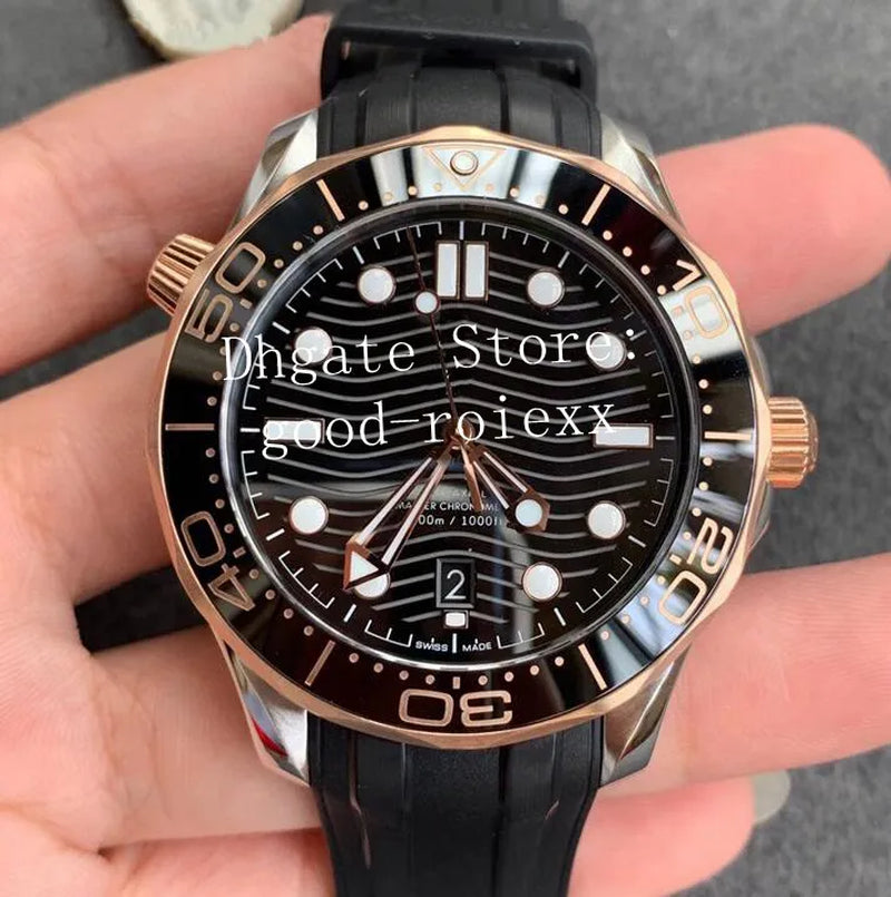 Luxury Men'S Rose Gold Watches VS Maker Automatic Cal.8800 Axial Watch Men Professional Dive 300M Rubber Strap Eta VSF Wristwatches