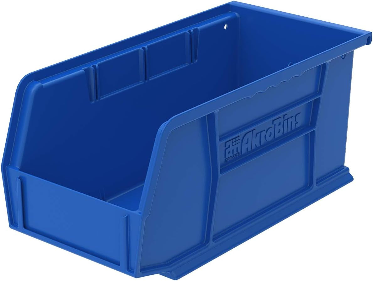 30230 Akrobins Plastic Hanging Stackable Storage Organizer Bin, 11-Inch X 5-Inch X 5-Inch, Blue, 12-Pack