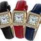 Women'S 14K Gold-Plated Tank Crystal Bezel Roman Numeral Black Leather Band Watch 3052BK