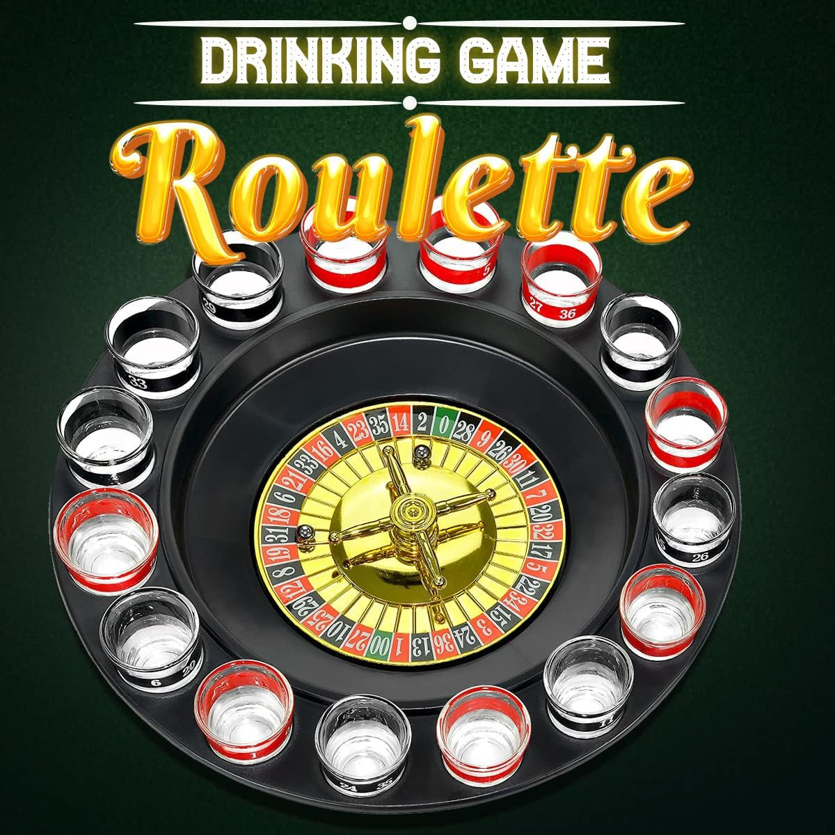 Drinking Game Glass Roulette - Drinking Game Set (2 Balls and 16 Glasses) Casino Style Drinking Game