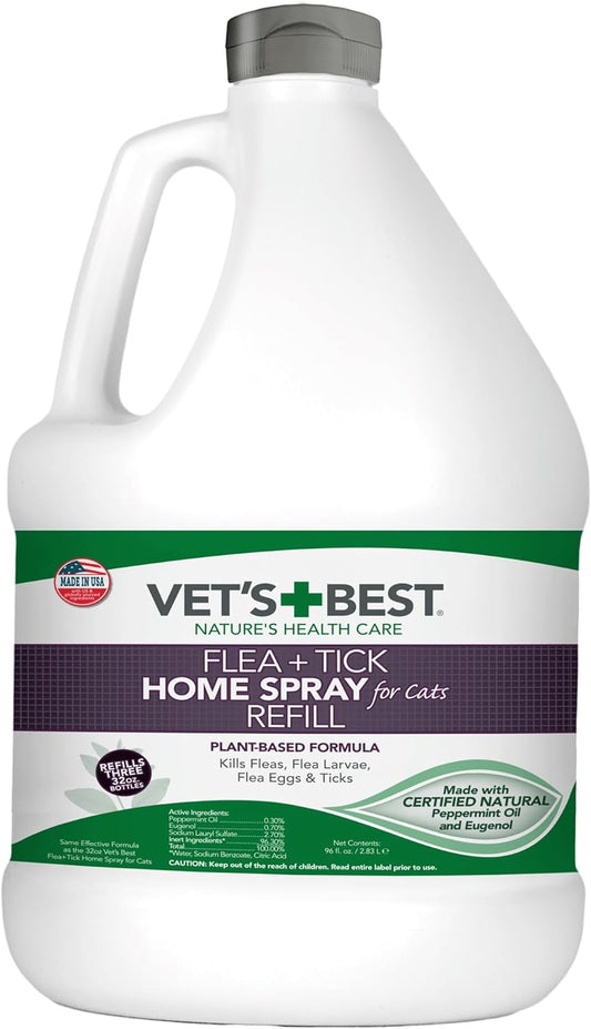 Flea and Tick Home Spray for Cats | Flea Treatment for Cats and Home | Plant-Based Formula | 96 Ounces Refill