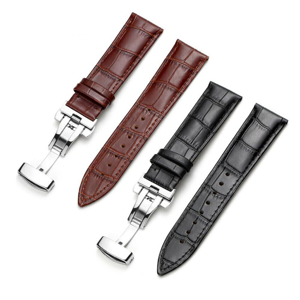 Genuine Leather Watch Band Bracelet Strap Deployment Clasp Buckle Replacement