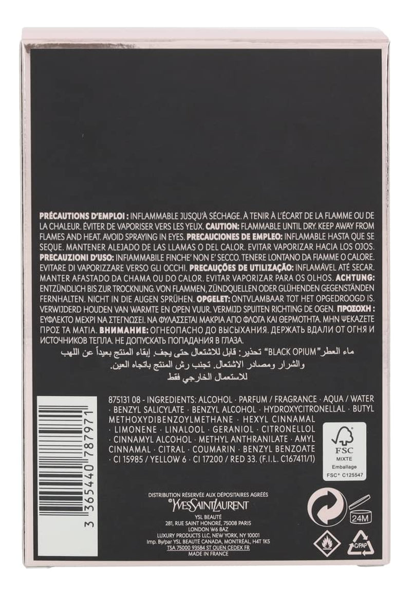 Eau De Parfum Spray for Women, Black Opium, 3 Ounce