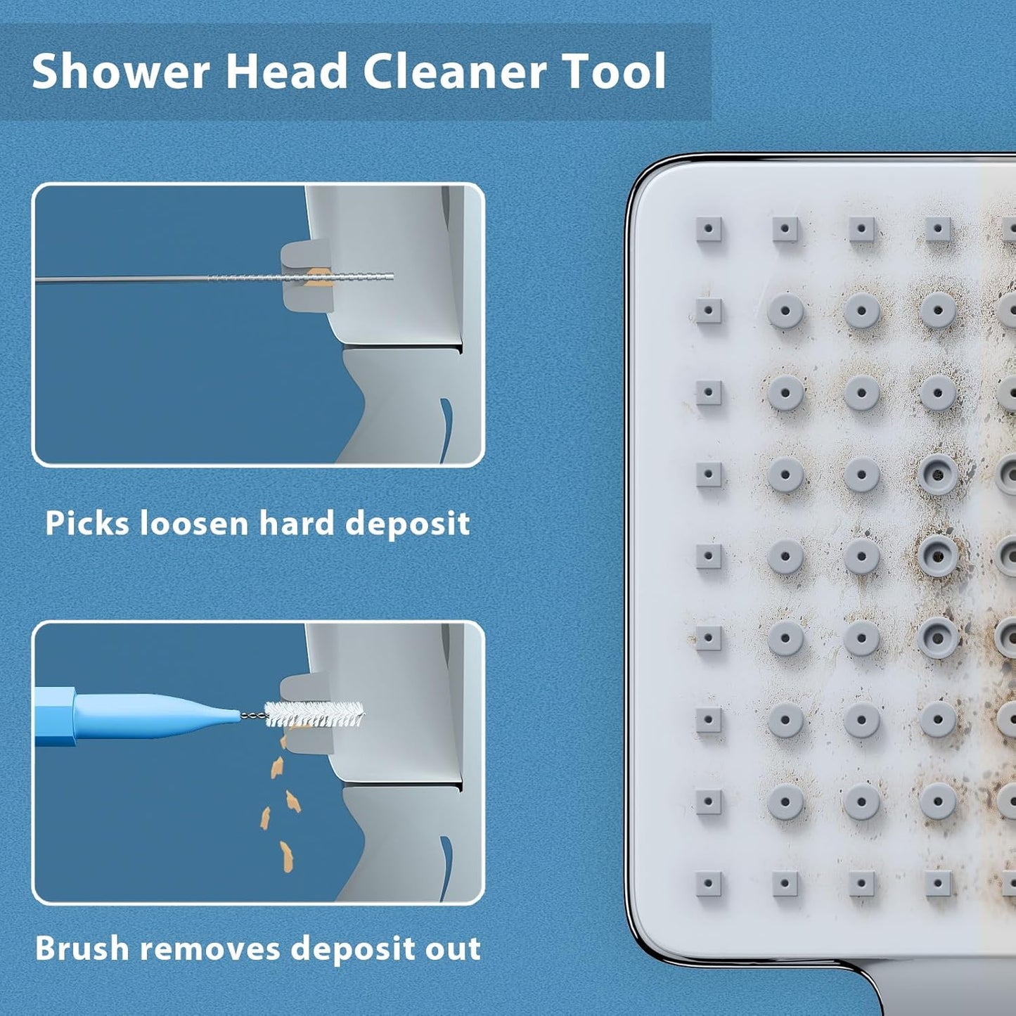 Multi Shower Head Cleaner Tool, Shower Head Cleaning Brush Small Hole, Showerhead Cleaner Picks for Tiny Nozzle Opening Gaps, Blue