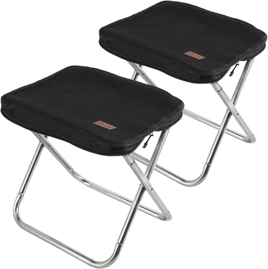 Camping Stool，Portable Foldable Stool Aldult Collapsible Chairs Fishing Stool for Outdoor Hiking 300 LBS Load Black 2-Piece Set