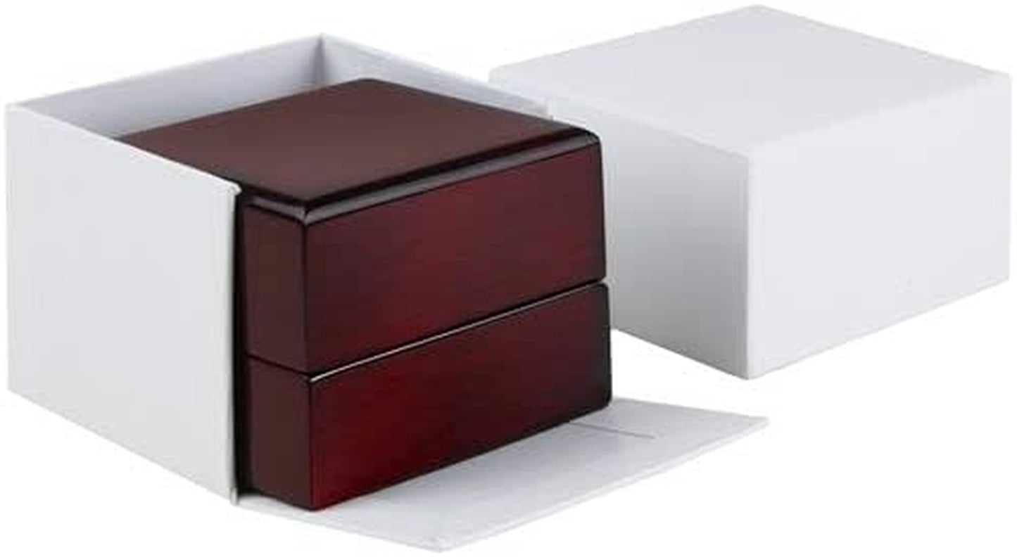 Allure - Luxury Ring Box with LED Light, Authentic Mahogany Wood with Black Leatherette Insert, Square Elegant Diamond Ring Case, for Unique Proposal or Wedding, Small Jewelry Display Gift Box.