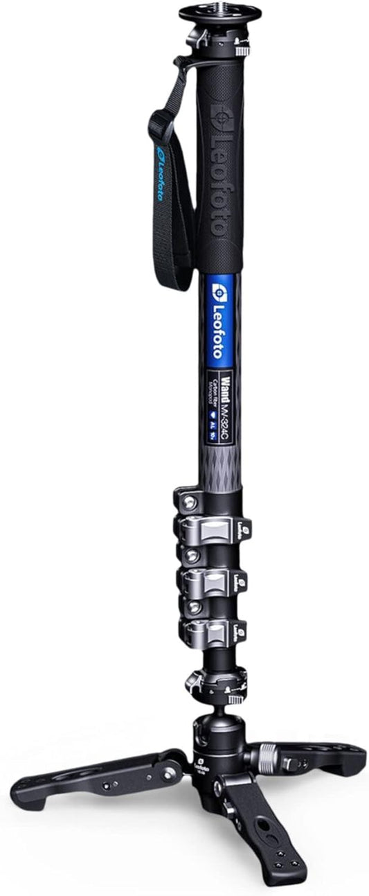 MV-324C+VD-03 Carbon Fiber Flip Lock Pro Video Camera Monopod with Tripod Stand Max Load 22Lb, 1500Mm