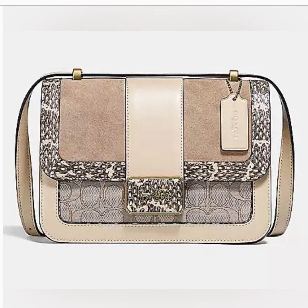 Coach Tabby Shoulder Bag in Jacquard Signature Beige with Snake Detailing NWT