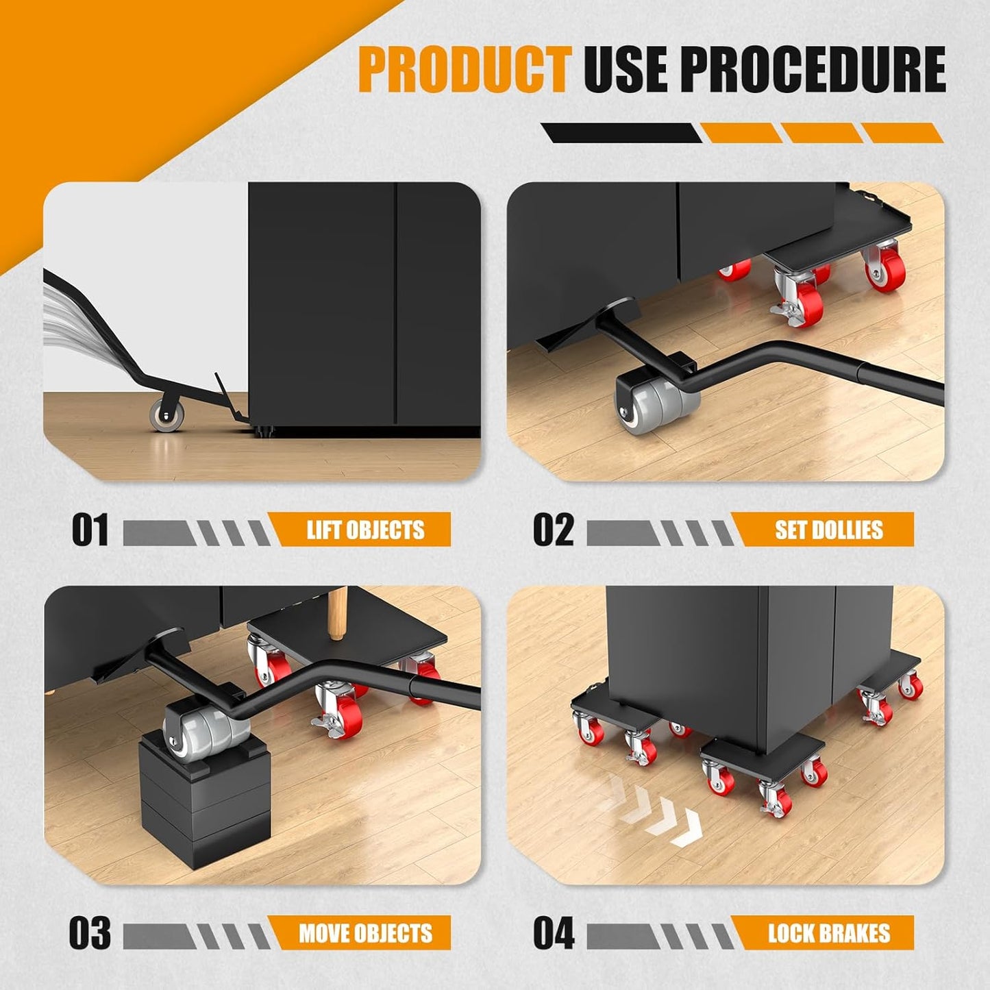 Furniture Dolly,Furniture Mover Pro Set,Furniture Lifter with 5 360° Rotatable Rubber Universal Wheels，Carbon Steel Panel Furniture Movers，Maximum Load 3307Lbs.Red.