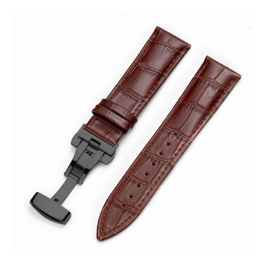 Genuine Leather Watch Band Bracelet Strap Deployment Clasp Buckle Replacement