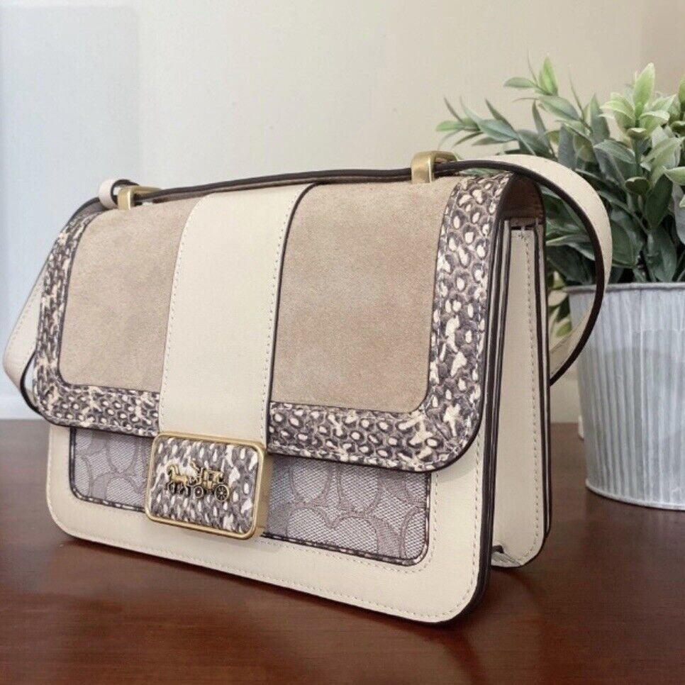 Coach Tabby Shoulder Bag in Jacquard Signature Beige with Snake Detailing NWT