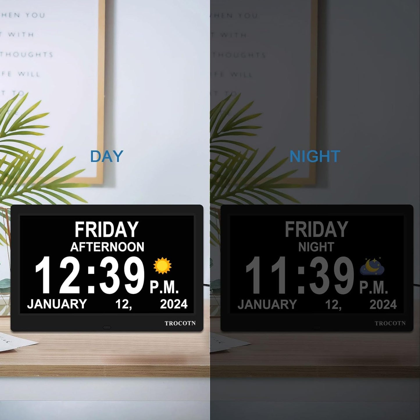 【Newest Dementia Clock Large Digital Clock for Seniors, Calendar Clock Large Display with Custom Alarms,Wall Clock with Day & Date, Alarm Clock,Desk Clock (10 Inch Black)