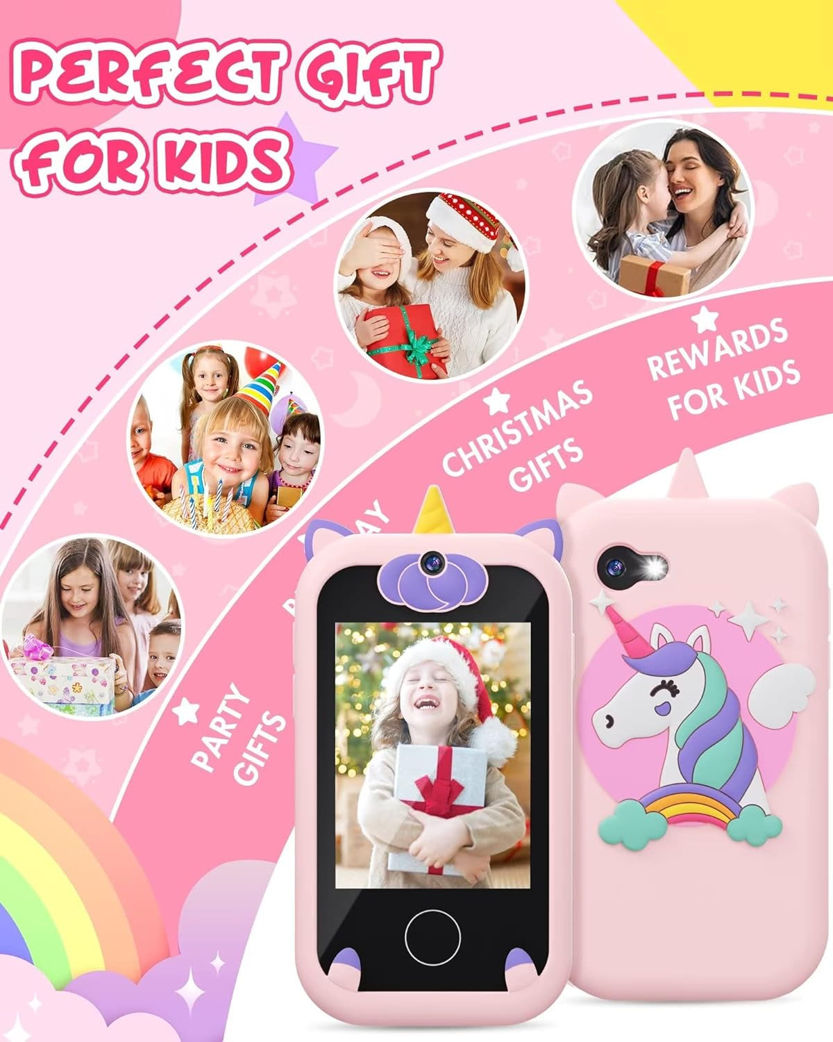 Kids Smart Phone for Girls Unicorns Gifts for Girls Toys 8-10 Years Old Phone Touchscreen Learning Toy Christmas Birthday Gifts for 3 4 5 6 7 8 9 Year Old Girls with 8G Memory Card