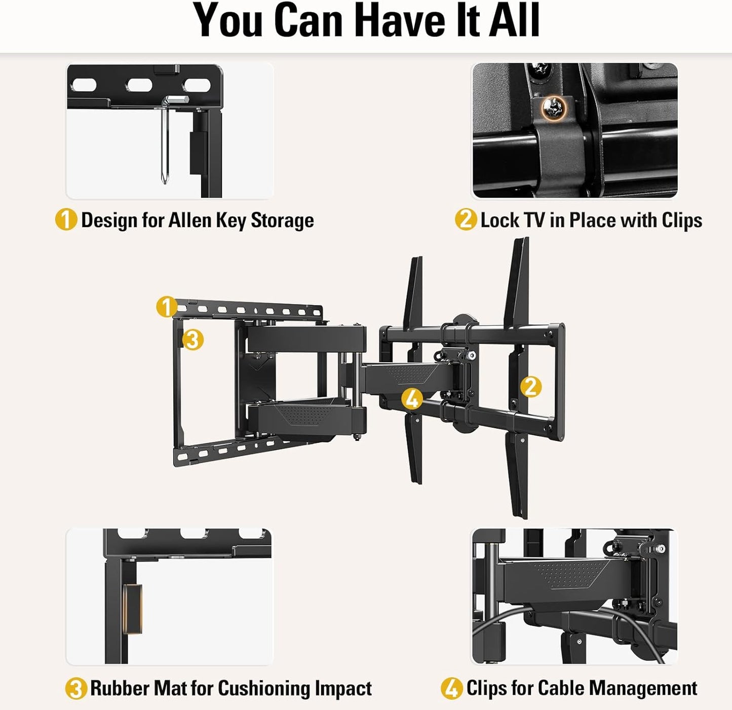 UL Listed TV Wall Mount for Most 42-84 Inch TV, Full Motion TV Mount with Swivel and Tilt, TV Bracket with Articulating Dual Arms, Fits 16Inch Studs, Max VESA 600X400 Mm, 100 Lbs,Md2617