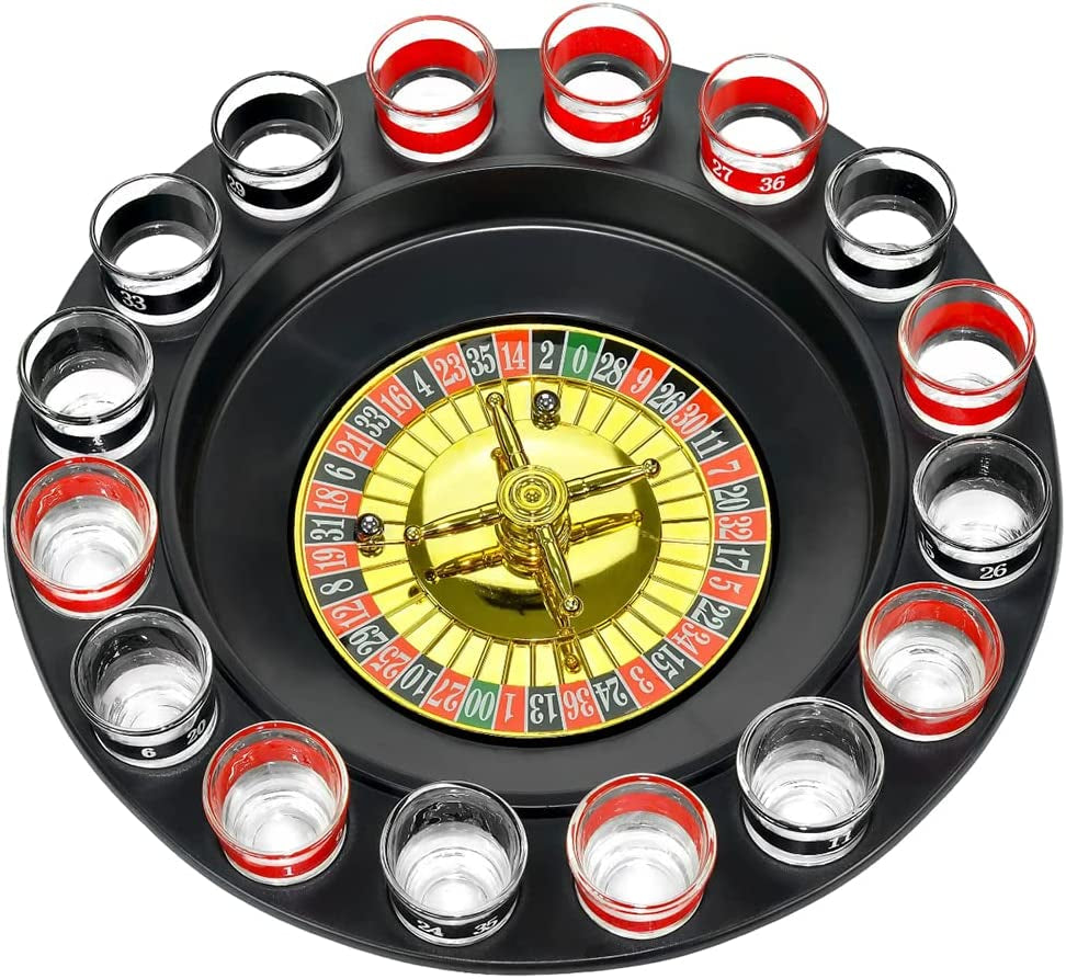 Drinking Game Glass Roulette - Drinking Game Set (2 Balls and 16 Glasses) Casino Style Drinking Game