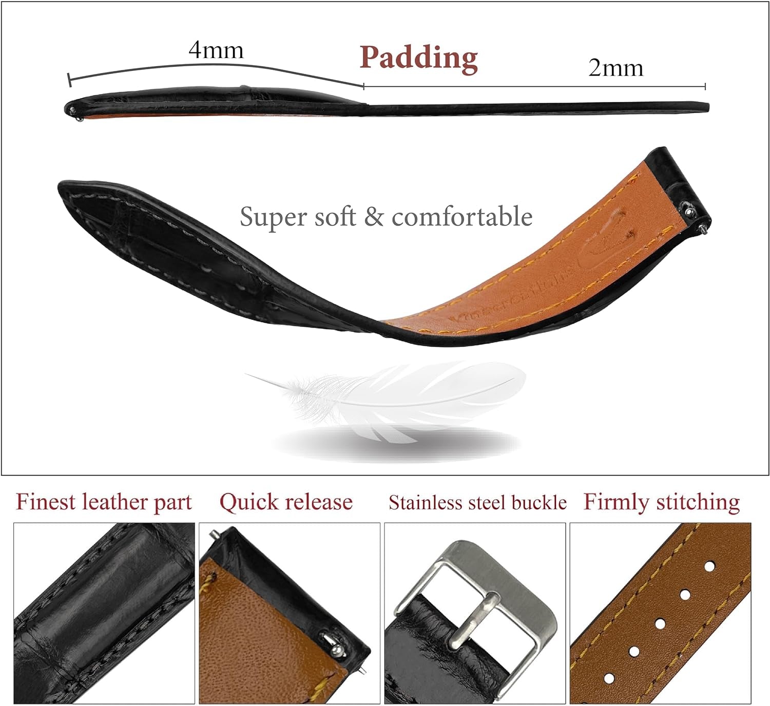 Handmade Alligator Leather Watch Band Men Quick Release Premium Crocodile Strap Stingray Ostrich Replacement Silver Buckles 18Mm 19Mm 20Mm 21Mm 22Mm 24Mm