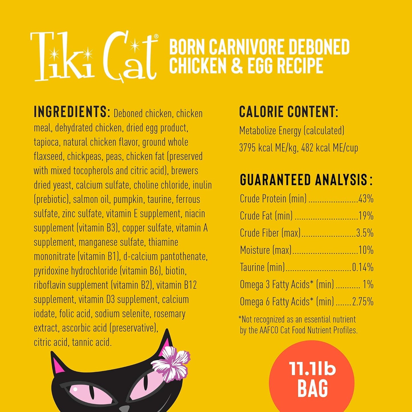 Tiki Cat Born Carnivore High Protein, Deboned Chicken & Egg, Grain-Free Baked Kibble to Maximize Nutrients, Dry Cat Food, 11.1 Lbs. Bag