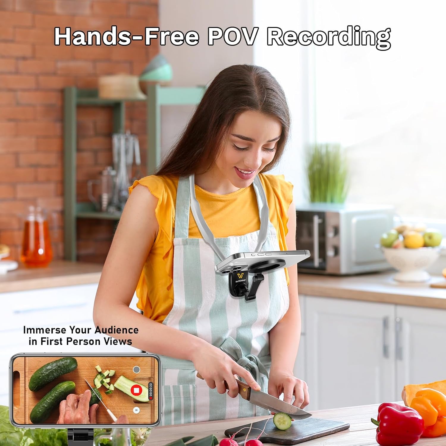 Neck Phone Holder for Recording, 700Mm Extended for Comfort, Hands-Free Pov/Vlog Magnetic Neck Mount with Anti-Shake Chest Strap, Content Creator Essential, Compatible with Iphone, Android, Gopro