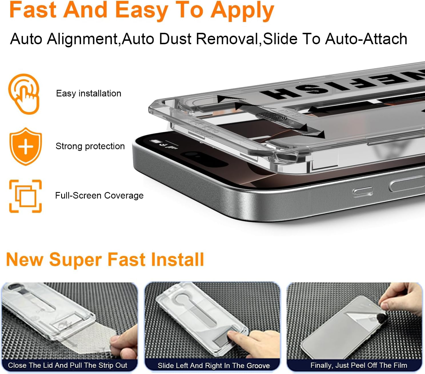 Full Edge Coverage Tempered Glass Screen Protector for Iphone 16 Pro Max 6.9 Inch, 2 Pack Edge Reinforcement, Self-Aligning Installation, Case Friendly HD Screen Protectors