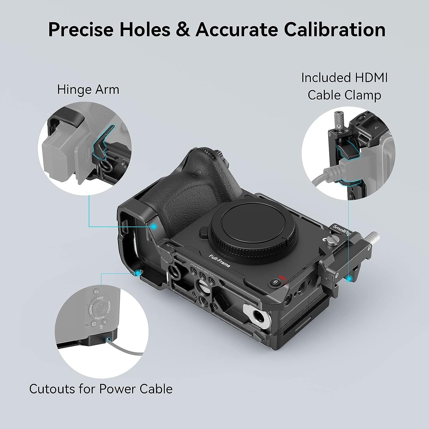 Cage for Sony FX30 FX3 with Cable Clamp for HDMI, Classic Bright Black Surface, Included Cold Shoe and NATO Rail, Modular Design Compatible with Original XLR Handle - 4183