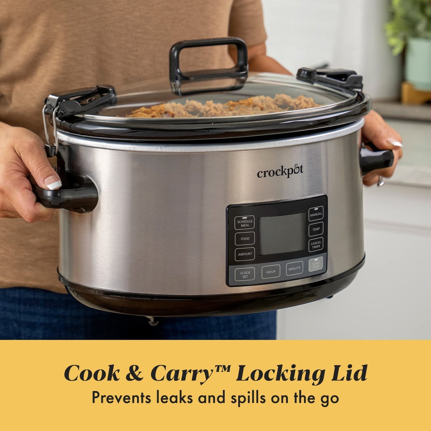 7-Quart Slow Cooker, Portable Programmable with Timer, Locking Lid, Stainless Steel; an Essential Kitchen Appliance, Perfect for Families and Gathering