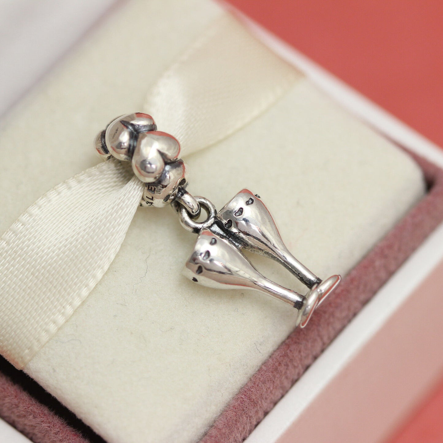 * New! Pandora Cheers 791150 Champagne Wine Vino Glasses Wedding Charm