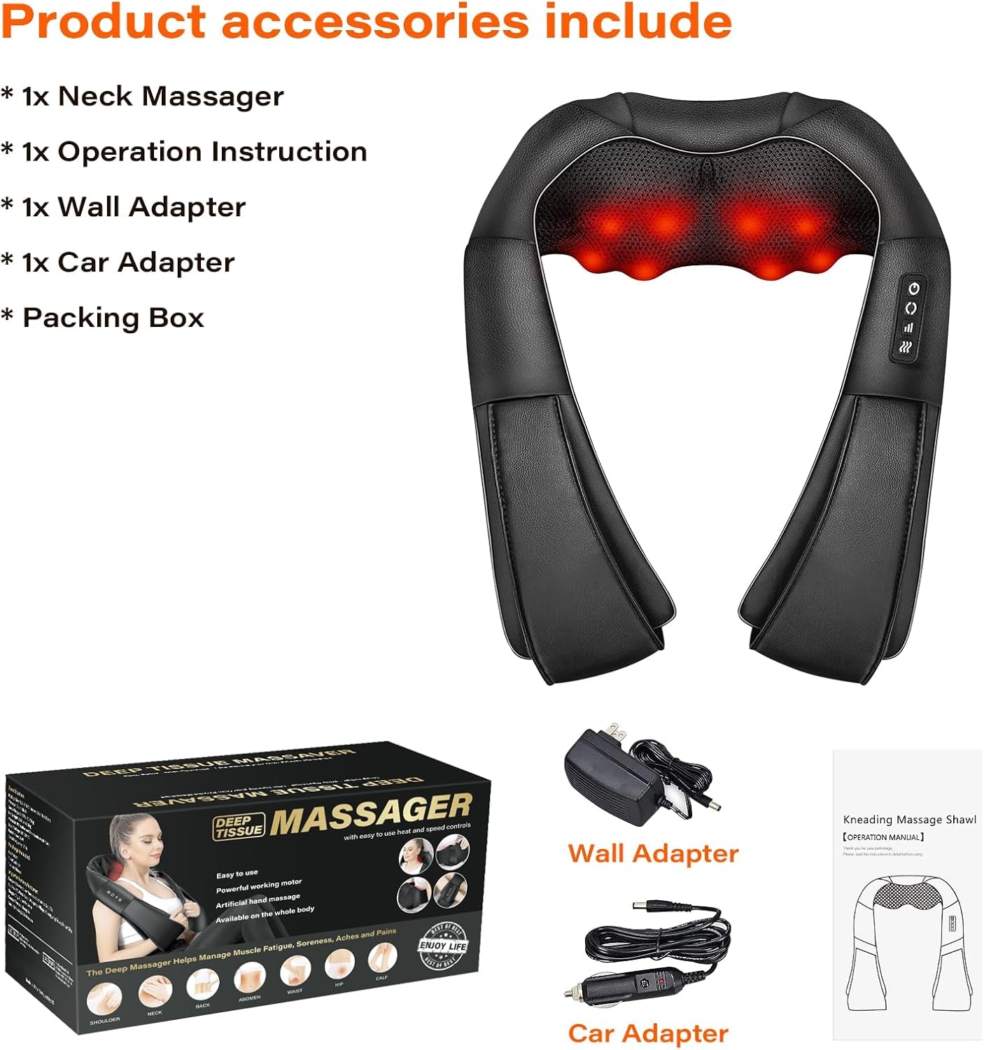 Shiatsu Neck Massager, Electric Neck and Back Massager with Heat, 3D Kneading Massage Pillow for Neck, Back, Shoulder, Muscle Pain Relief, Office & Home & Car Use, Fits for Parents