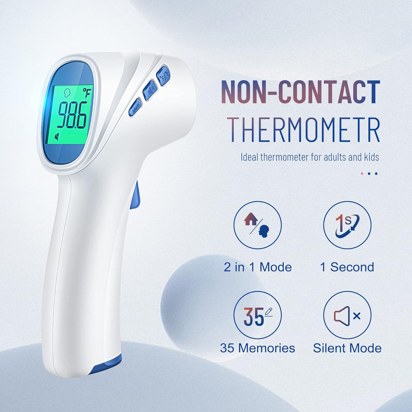 Forehead Thermometer for Adults and Kids, Digital Infrared Thermometer with Fever Alarm, Fast Accurate Results, Easy for All Ages