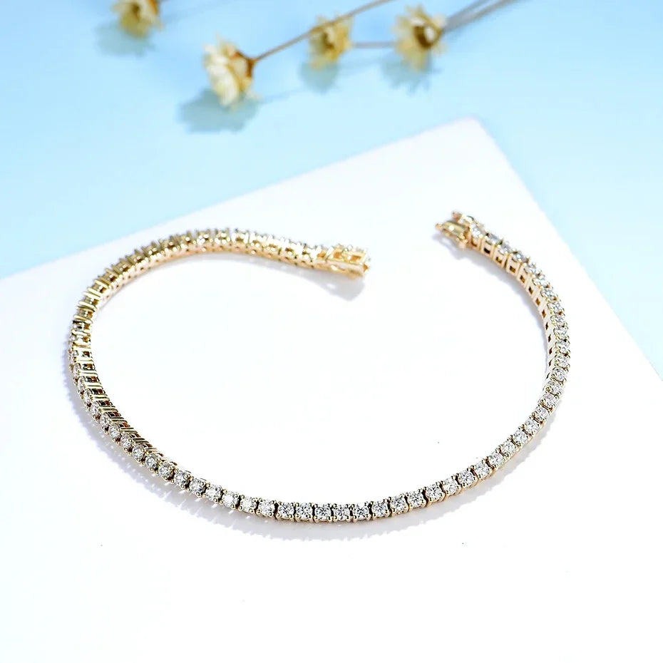 Moissanite Bracelet for Women Solid 14K 10K Yellow Gold GRA Moissanite Tennis Bracelet for Engagement Christmas Gifts