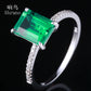 Solid 14K White Gold 5X7Mm Emerald Cut Treated Emerald Engagement Ring Real Natural Diamond Ring Women Gemstone Jewelry