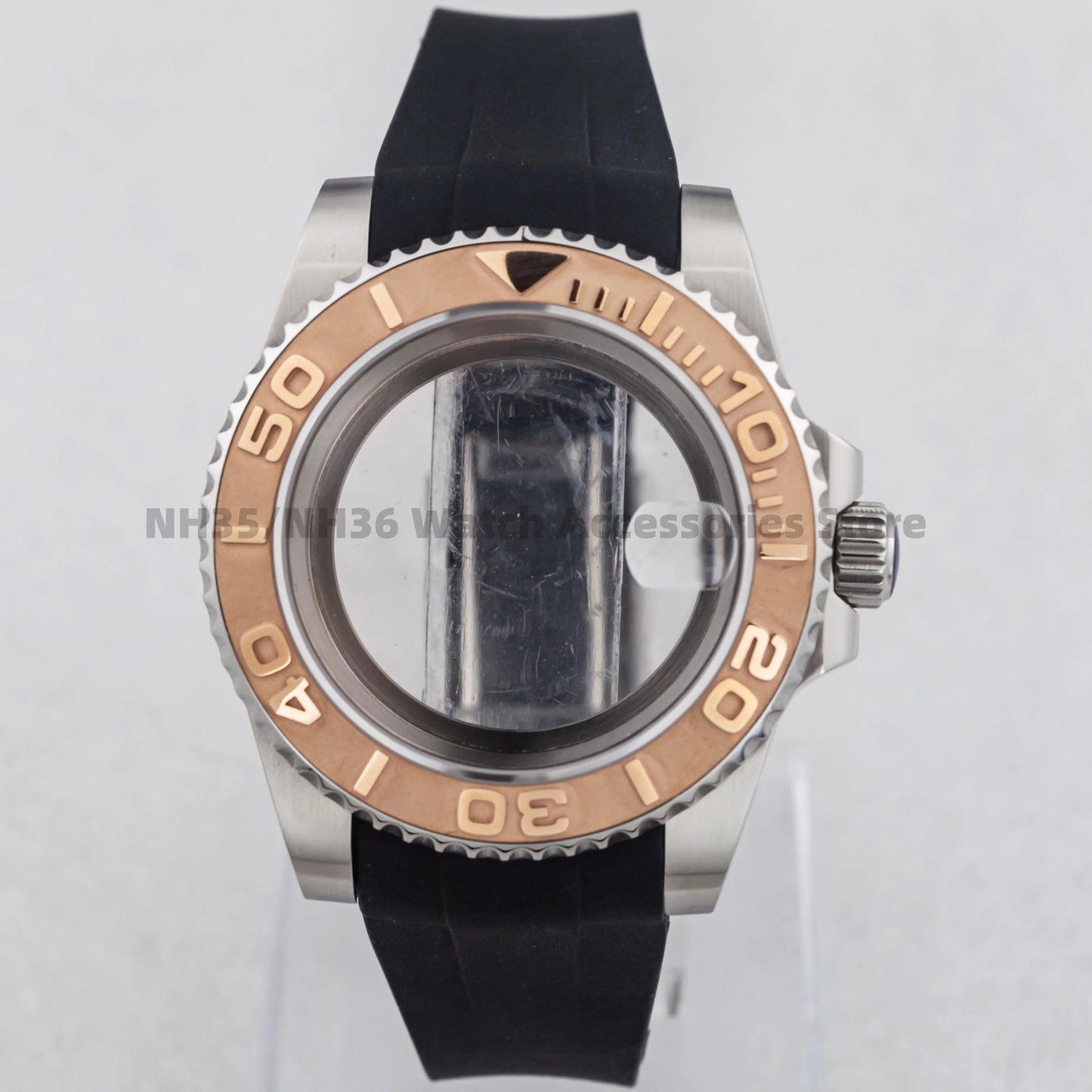 40Mm Rose Gold Watch Case Ceramic Bezel Sapphire Glass Stainless Steel for NH35 Nh36 Nh34 Automatic Movement Yacht-Master Case