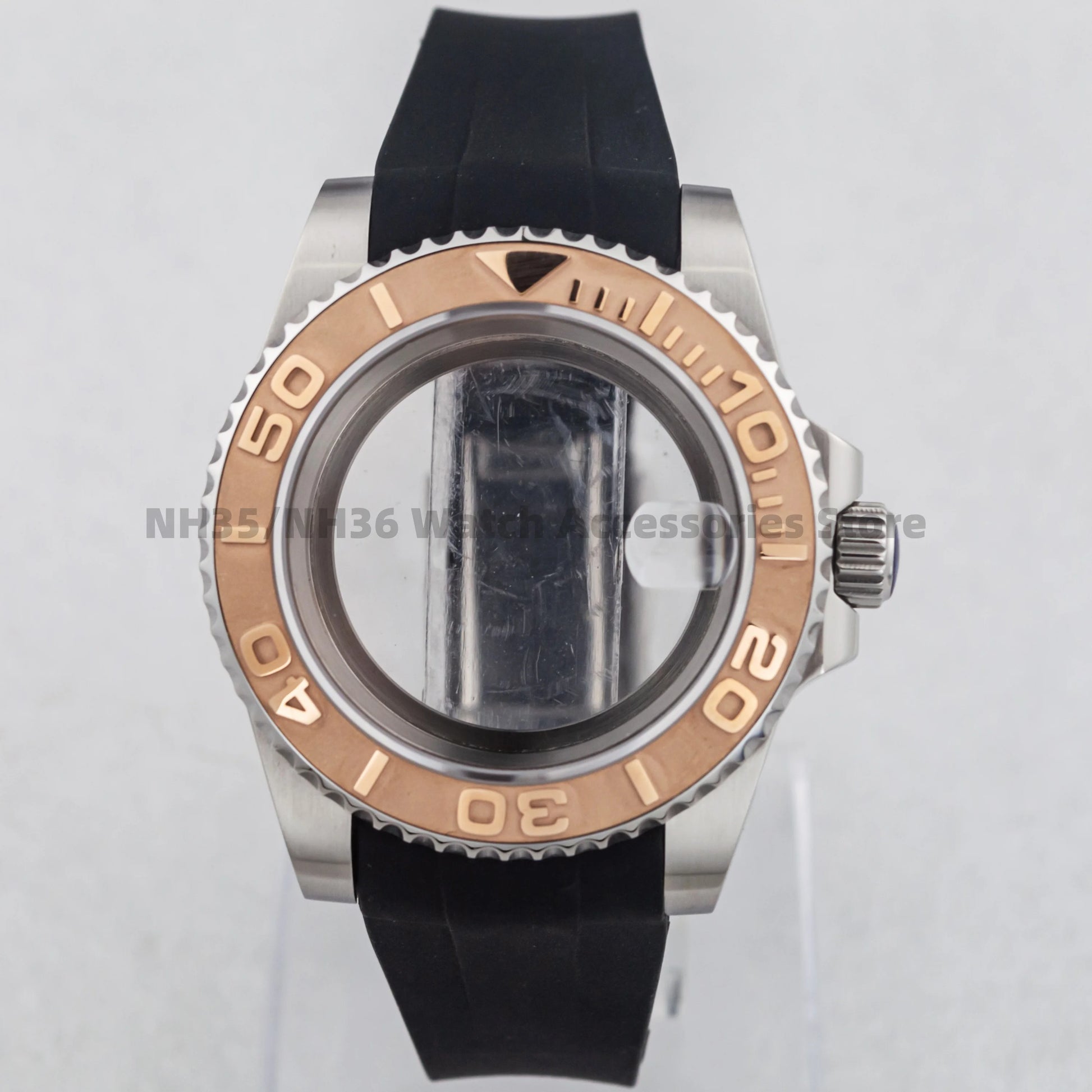 40Mm Rose Gold Watch Case Ceramic Bezel Sapphire Glass Stainless Steel for NH35 Nh36 Nh34 Automatic Movement Yacht-Master Case