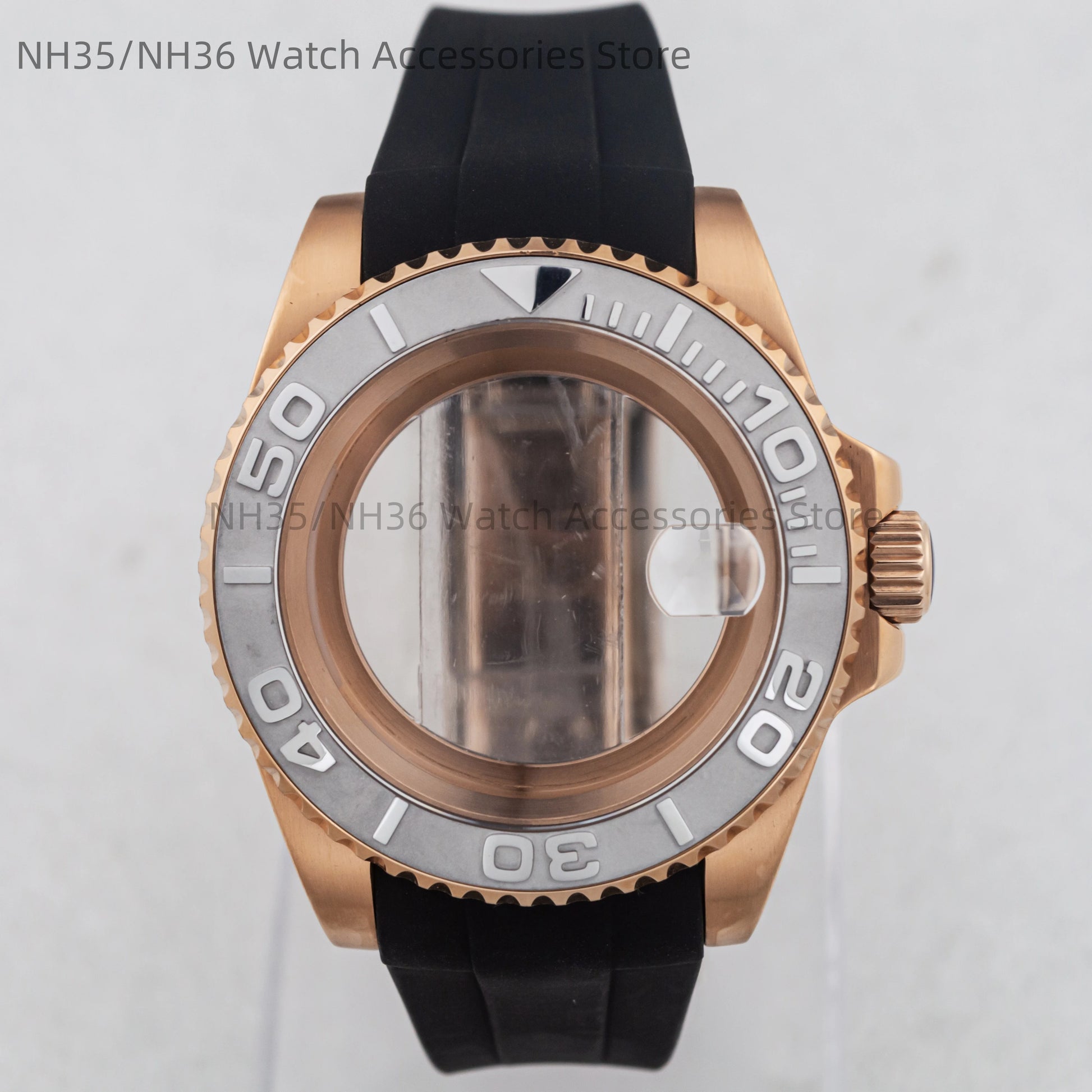 40Mm Rose Gold Watch Case Ceramic Bezel Sapphire Glass Stainless Steel for NH35 Nh36 Nh34 Automatic Movement Yacht-Master Case