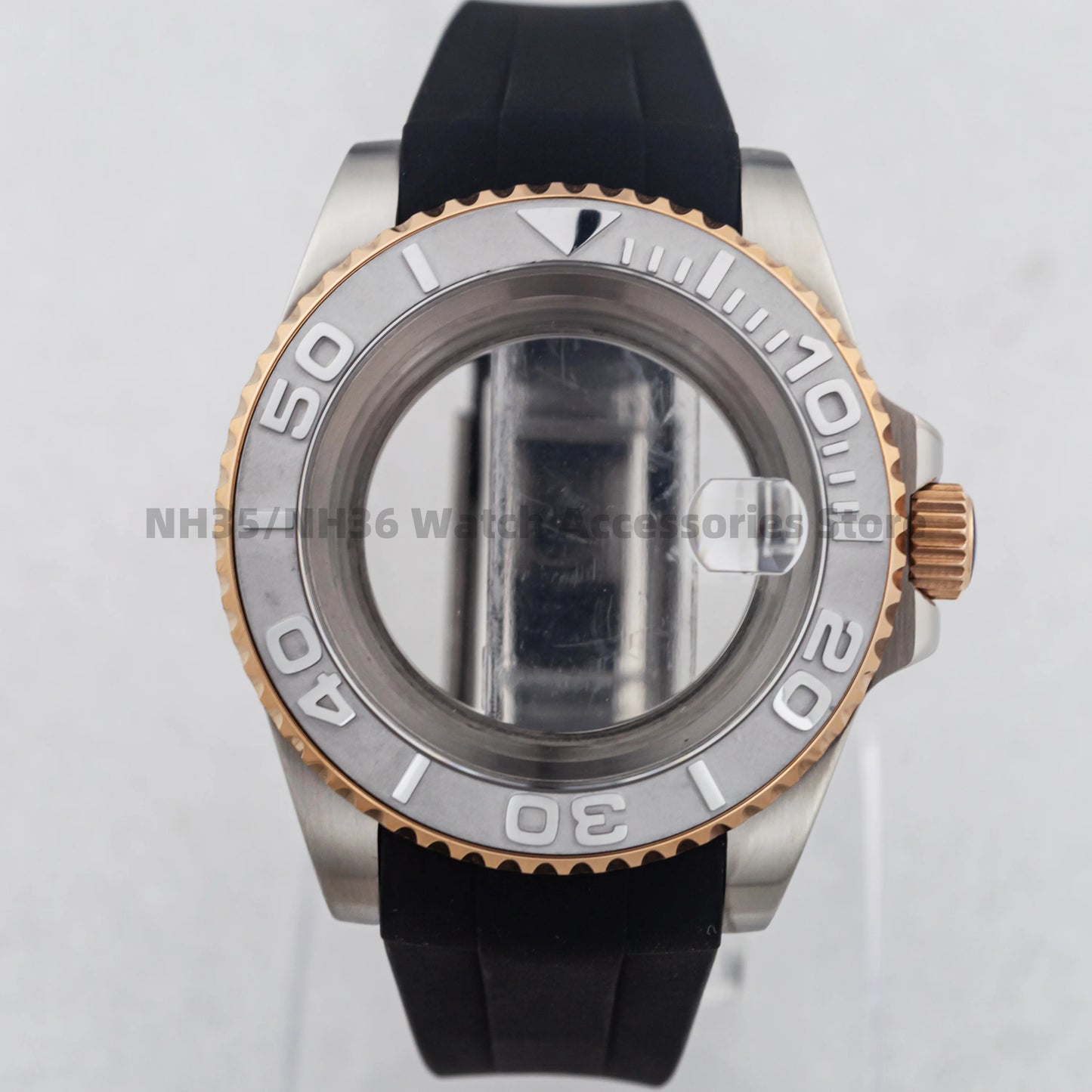 40Mm Rose Gold Watch Case Ceramic Bezel Sapphire Glass Stainless Steel for NH35 Nh36 Nh34 Automatic Movement Yacht-Master Case