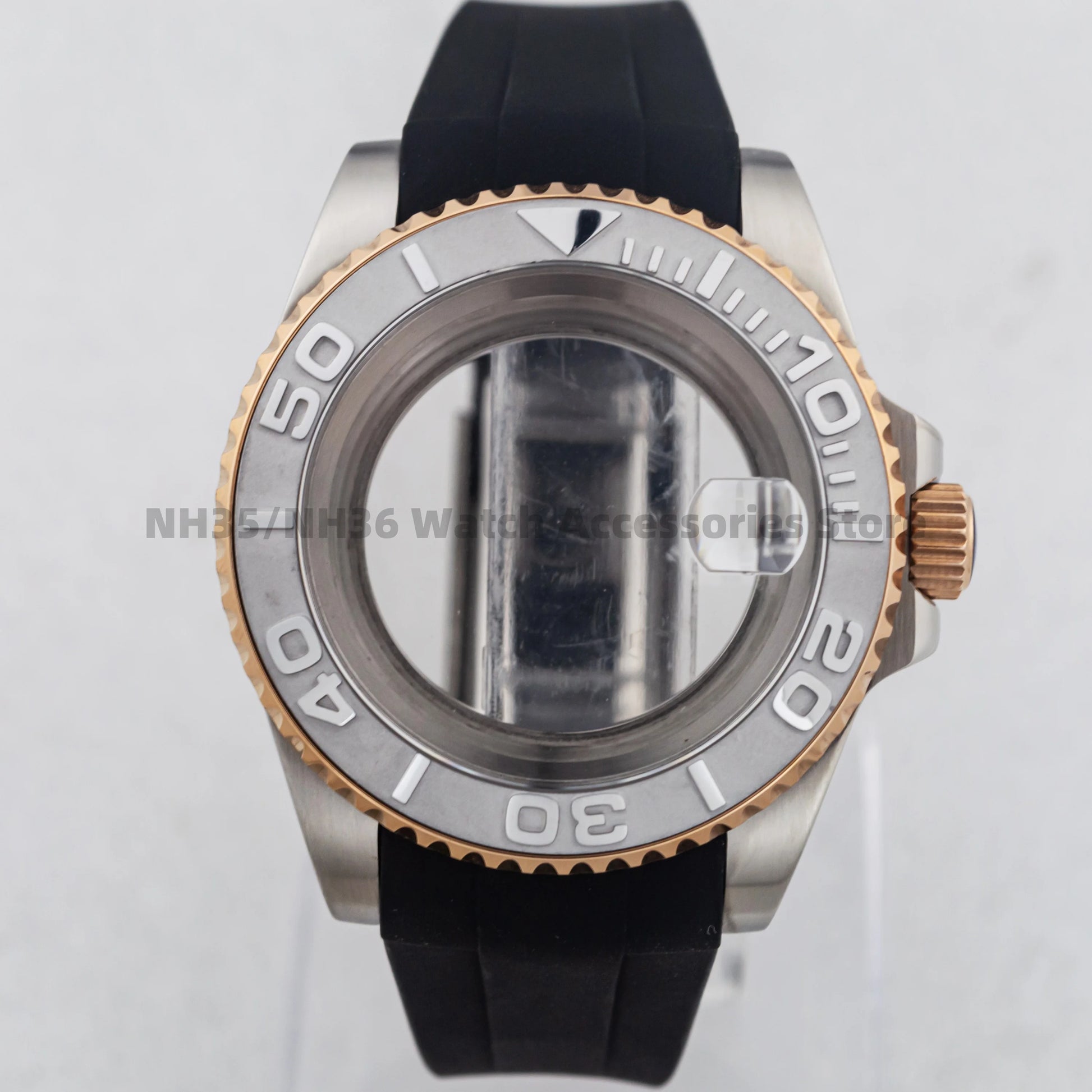 40Mm Rose Gold Watch Case Ceramic Bezel Sapphire Glass Stainless Steel for NH35 Nh36 Nh34 Automatic Movement Yacht-Master Case