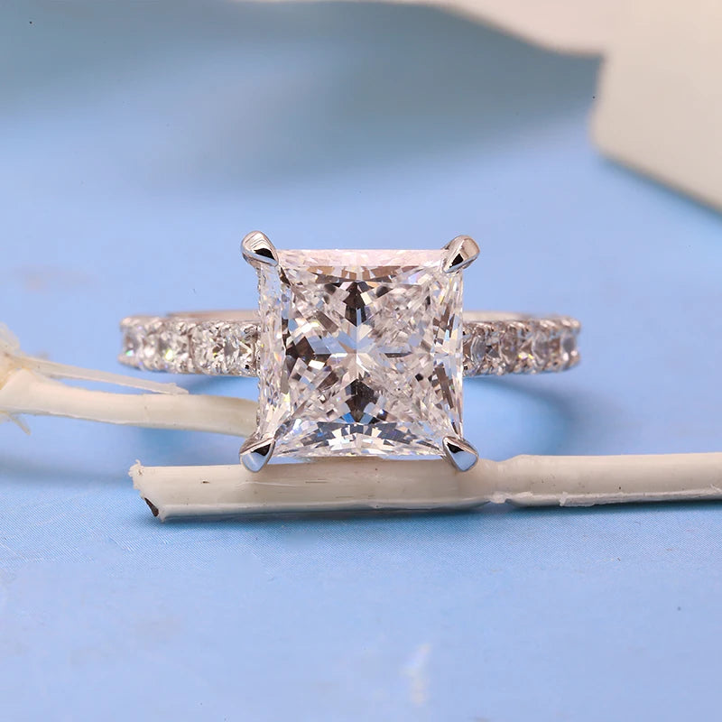 5Ct Princess Cut CVD HPHT Lab-Created Diamond Wedding Engagement Ring 14K White Gold DEF Color VS with IGI Certificate