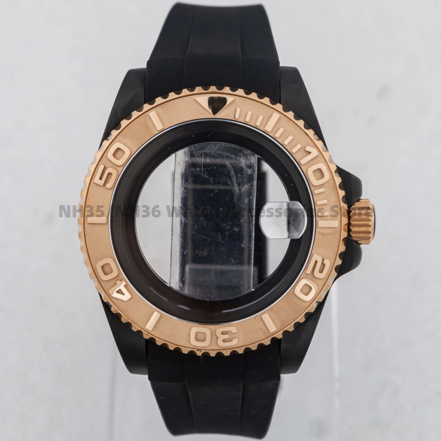 40Mm Rose Gold Watch Case Ceramic Bezel Sapphire Glass Stainless Steel for NH35 Nh36 Nh34 Automatic Movement Yacht-Master Case