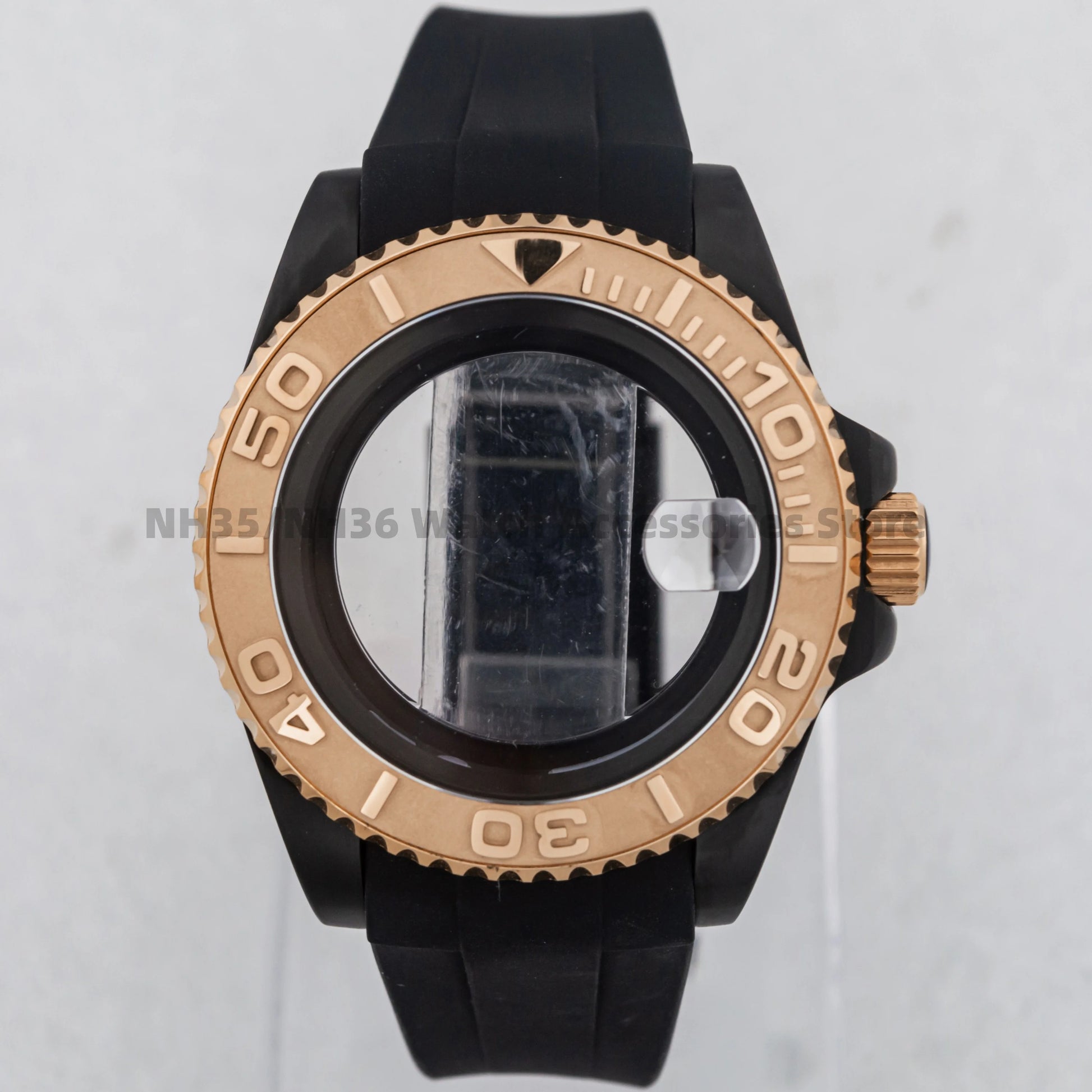 40Mm Rose Gold Watch Case Ceramic Bezel Sapphire Glass Stainless Steel for NH35 Nh36 Nh34 Automatic Movement Yacht-Master Case