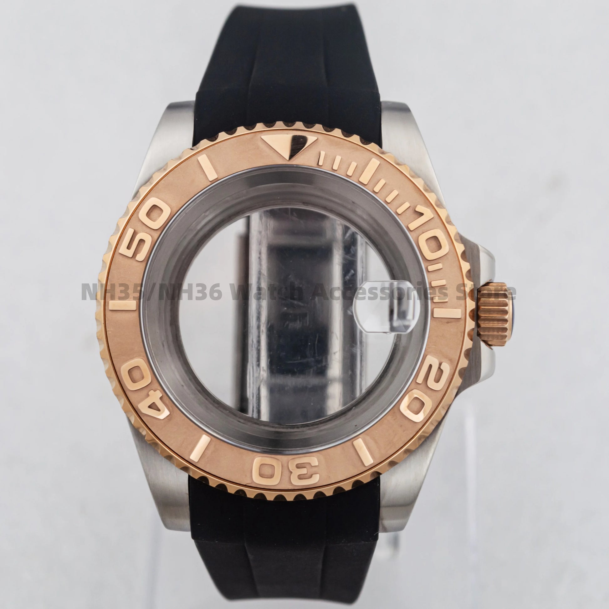 40Mm Rose Gold Watch Case Ceramic Bezel Sapphire Glass Stainless Steel for NH35 Nh36 Nh34 Automatic Movement Yacht-Master Case
