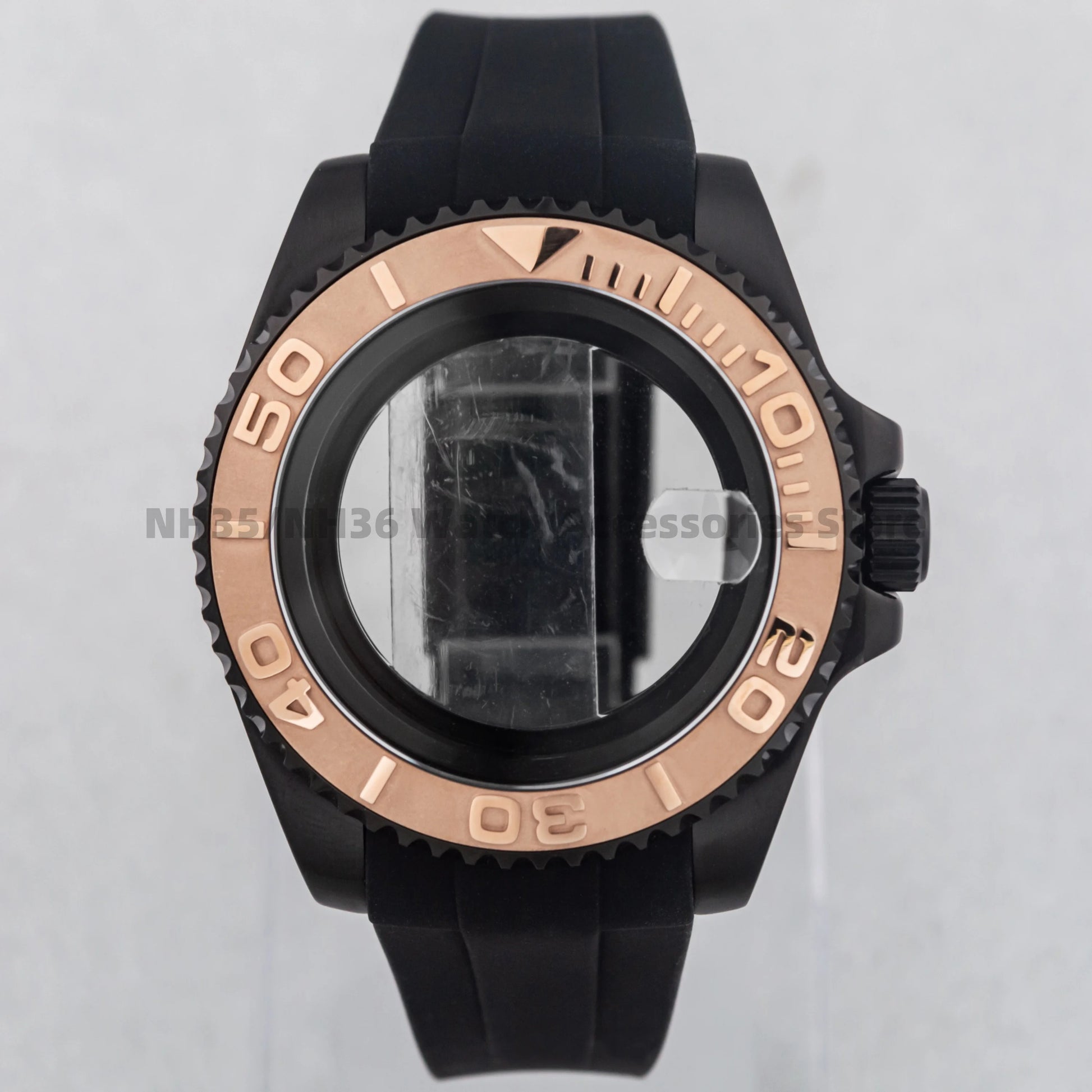 40Mm Rose Gold Watch Case Ceramic Bezel Sapphire Glass Stainless Steel for NH35 Nh36 Nh34 Automatic Movement Yacht-Master Case