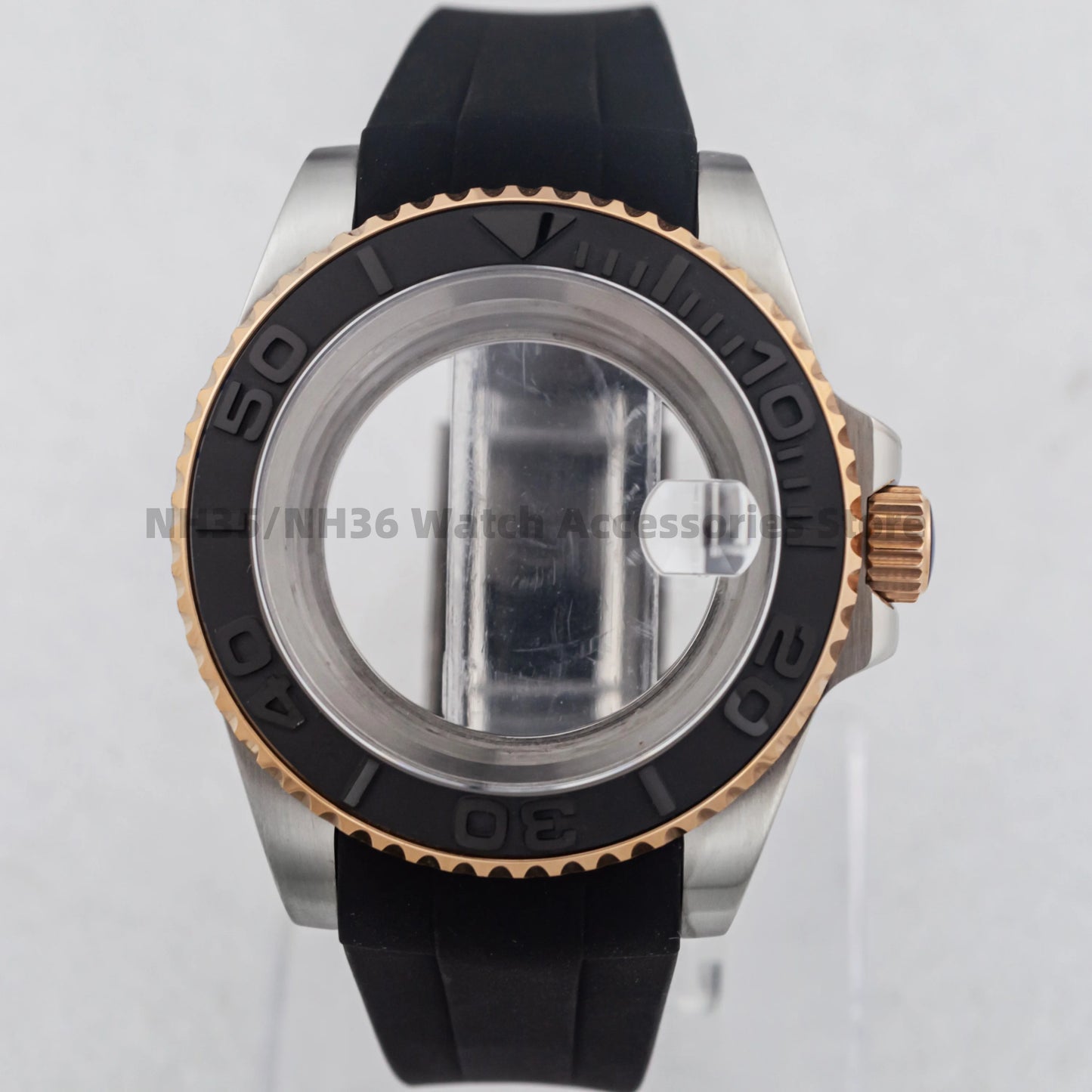 40Mm Rose Gold Watch Case Ceramic Bezel Sapphire Glass Stainless Steel for NH35 Nh36 Nh34 Automatic Movement Yacht-Master Case