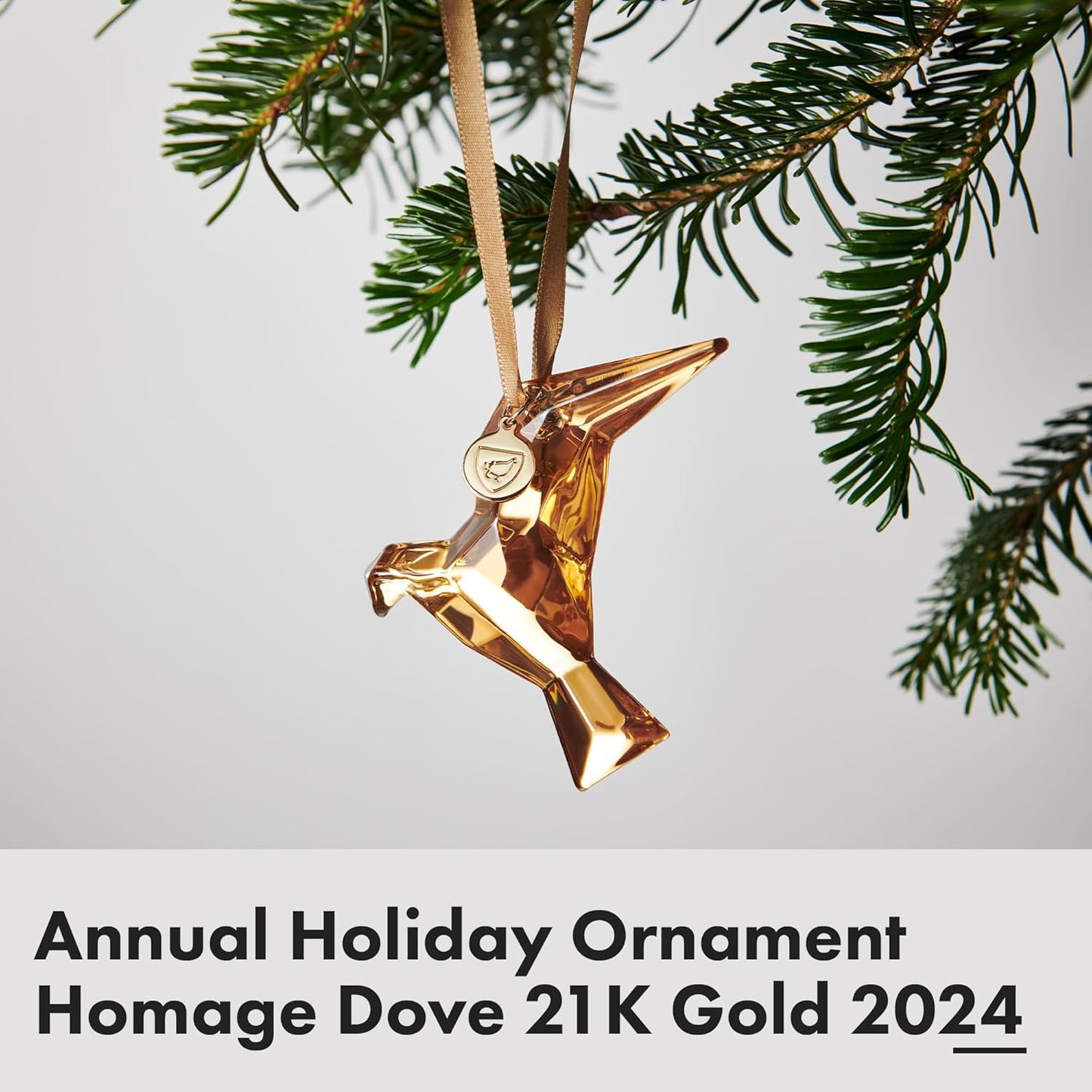 Dove Shaped Christmas Ornament (Gold) - Handcrafted Homeage Crystal Glass Decoration, 2024 Annual Limited Edition Ornament, Collectible Keepsake for Holiday Decorating