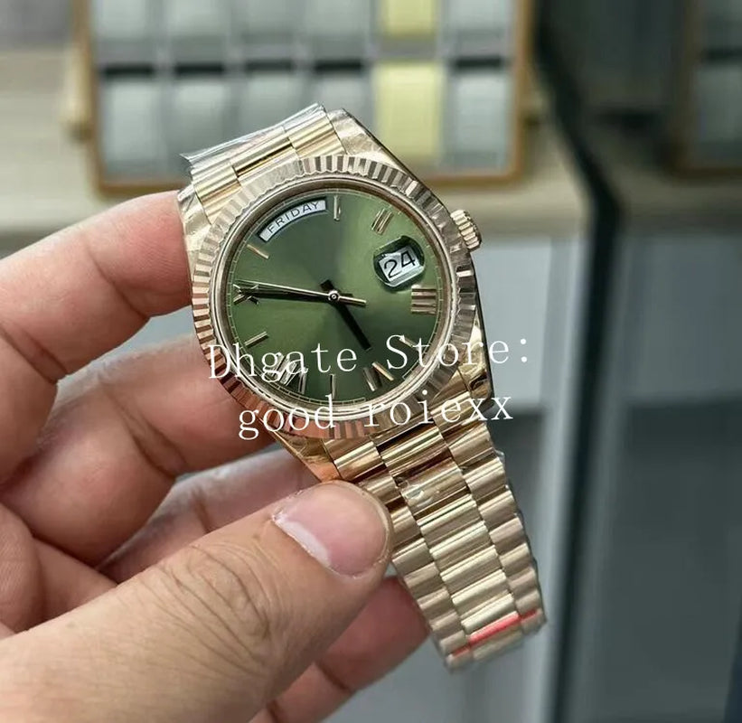 Men'S Watches Men Gmf Heavy Version Watch 40Mm Automatic 2836 Everose Date Time Day Rose Gold ETA Gm Maker President Green 228235 Wristwatches Original Acrylic Box