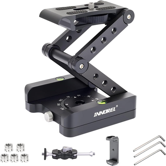 Z-Flex Tilt Tripod Head- MH5 CNC Aluminum Alloy All Metal Flexible Folding Z Pan 360° Horizontal Rotation with 1/4" and 3/8" Screws, Max Load 6.61Lb for Canon Nikon Sony DSRL Camcorder Slider