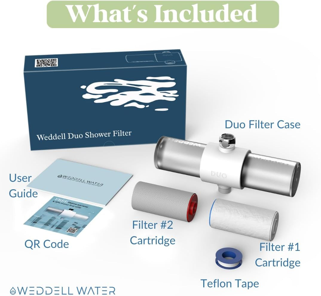 Duo Shower Filter - NSF Certified Shower Filter, High Pressure Activated Carbon Filter, Removes Chlorine, PFAS & Particulates, Clinically Tested for Healthier Skin & Hair (Single Pack, White)