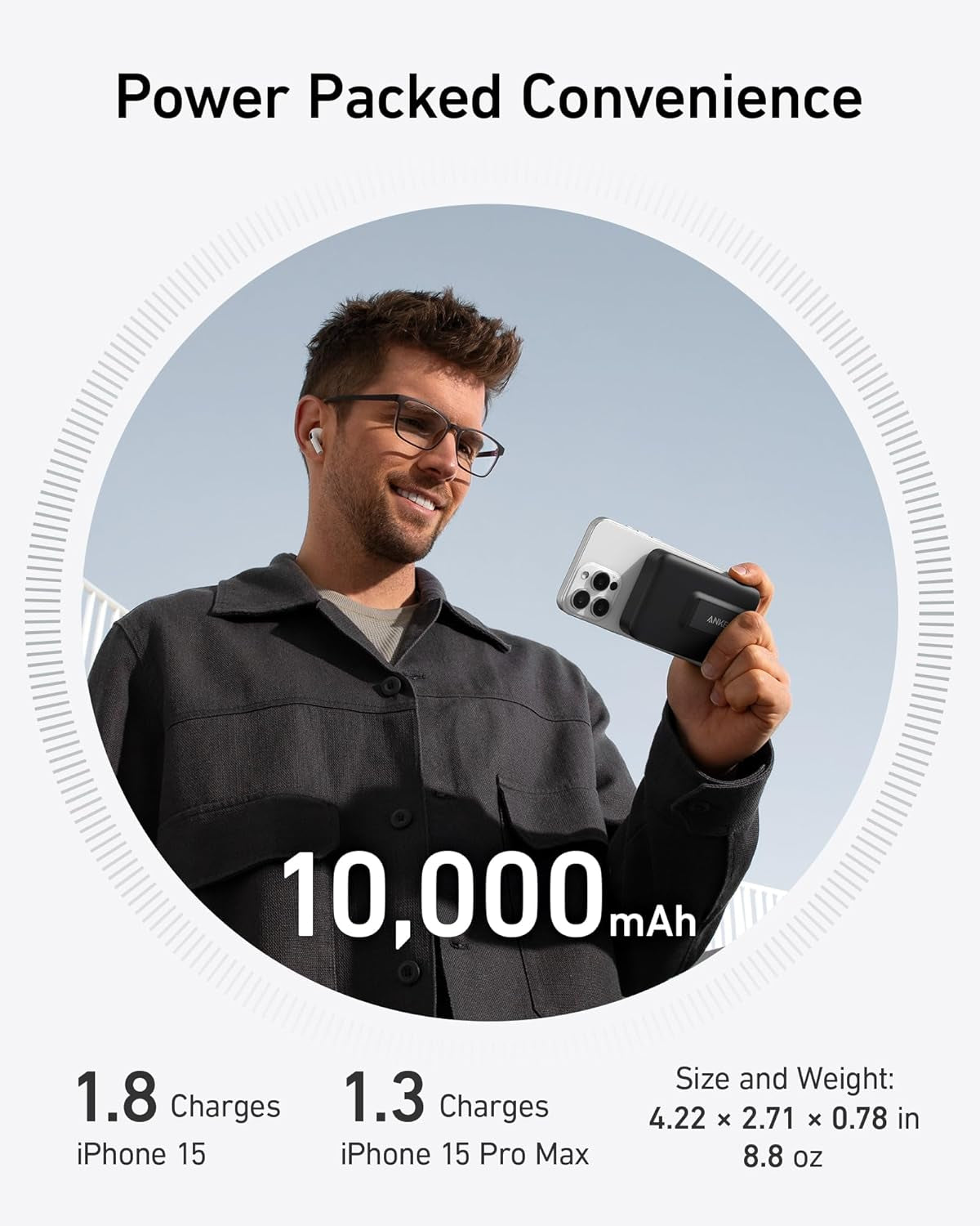 Maggo Power Bank, Qi2 Certified 15W Fast Magsafe Compatible Mobile Charger, 10,000Mah Battery, Smart Display & Foldable Stand, for Iphone 15/14/13/12, Includes USB-C Cable