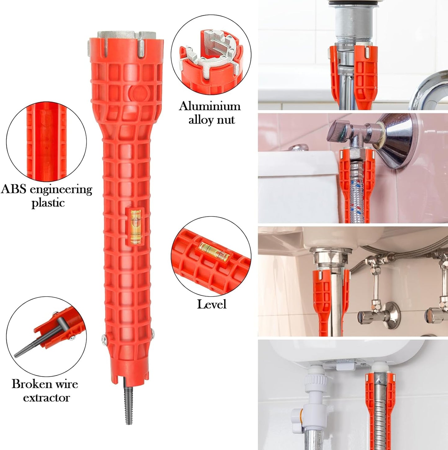 Faucet and Sink Installer Multi Tool, Basin Wrench, Multi-Functional Wrench Plumbing Tool, 14 in 1 Faucet Wrench, Sink Wrench Plumbers for Pipe and Tub Drain Removal Nut Wrench (One Way)