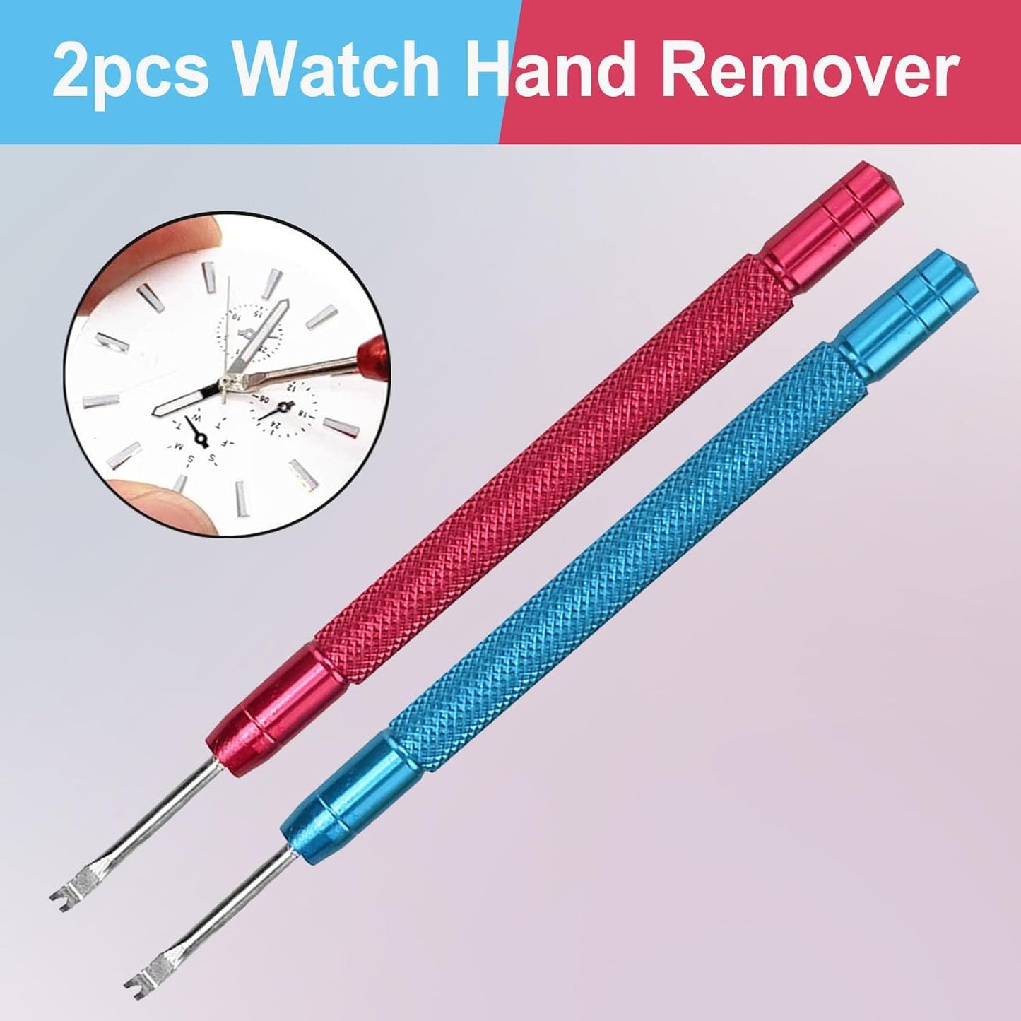 2Pcs Watch Hands Removers, Lever Type Puller Watch Tool Watch Hand Removal Tool for Watch Hands Removers Replace(Red + Blue)