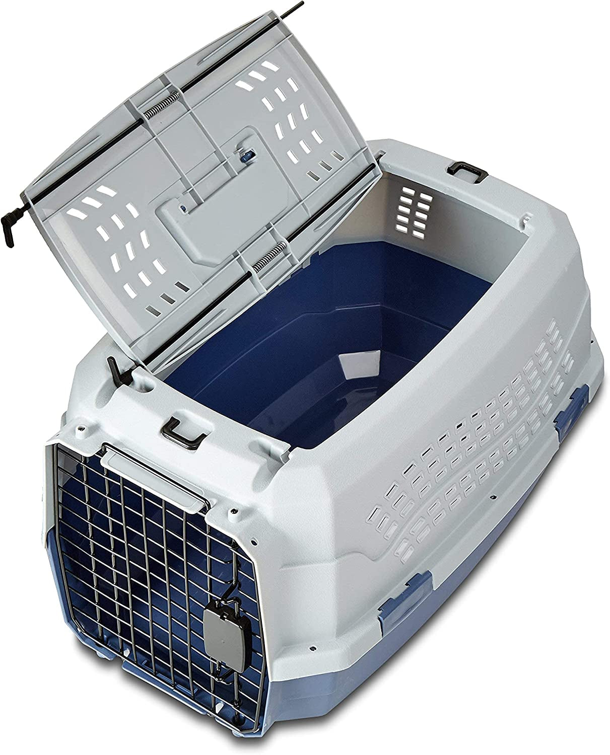 - 2-Door Top-Load Hard-Sided Dogs, Cats Pet Travel Carrier, Gray & Blue, 22.8"L X 15.0"W X 13.0"H