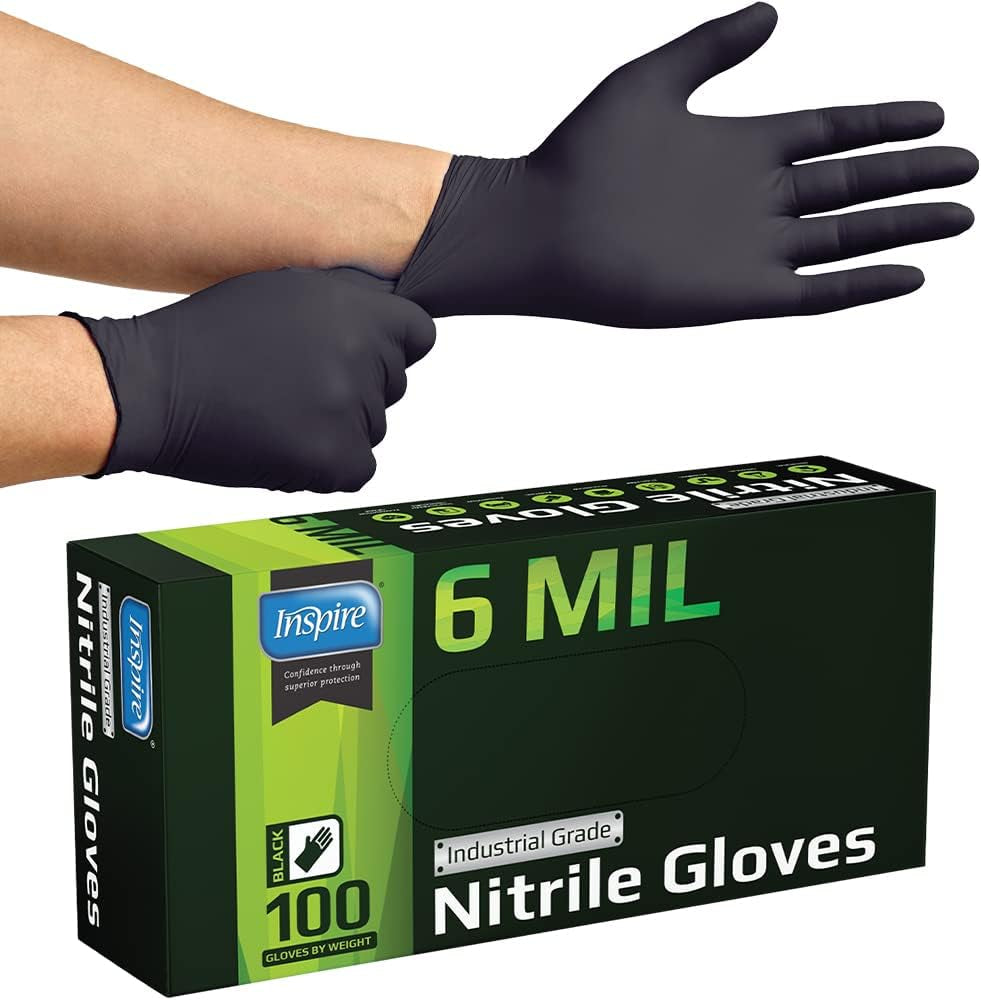 Black Nitrile Gloves HEAVY DUTY 6 Mil Nitrile Chemical Resistant Medical Cooking Cleaning Disposable Black Gloves